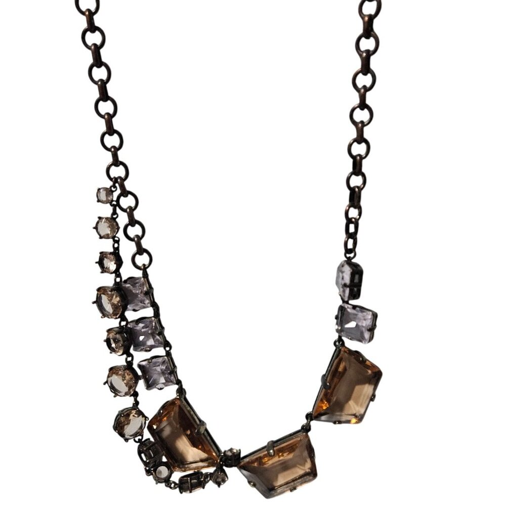 J Crew Statement Necklace Large Amber Clear Stones Fashion Jewelry Women